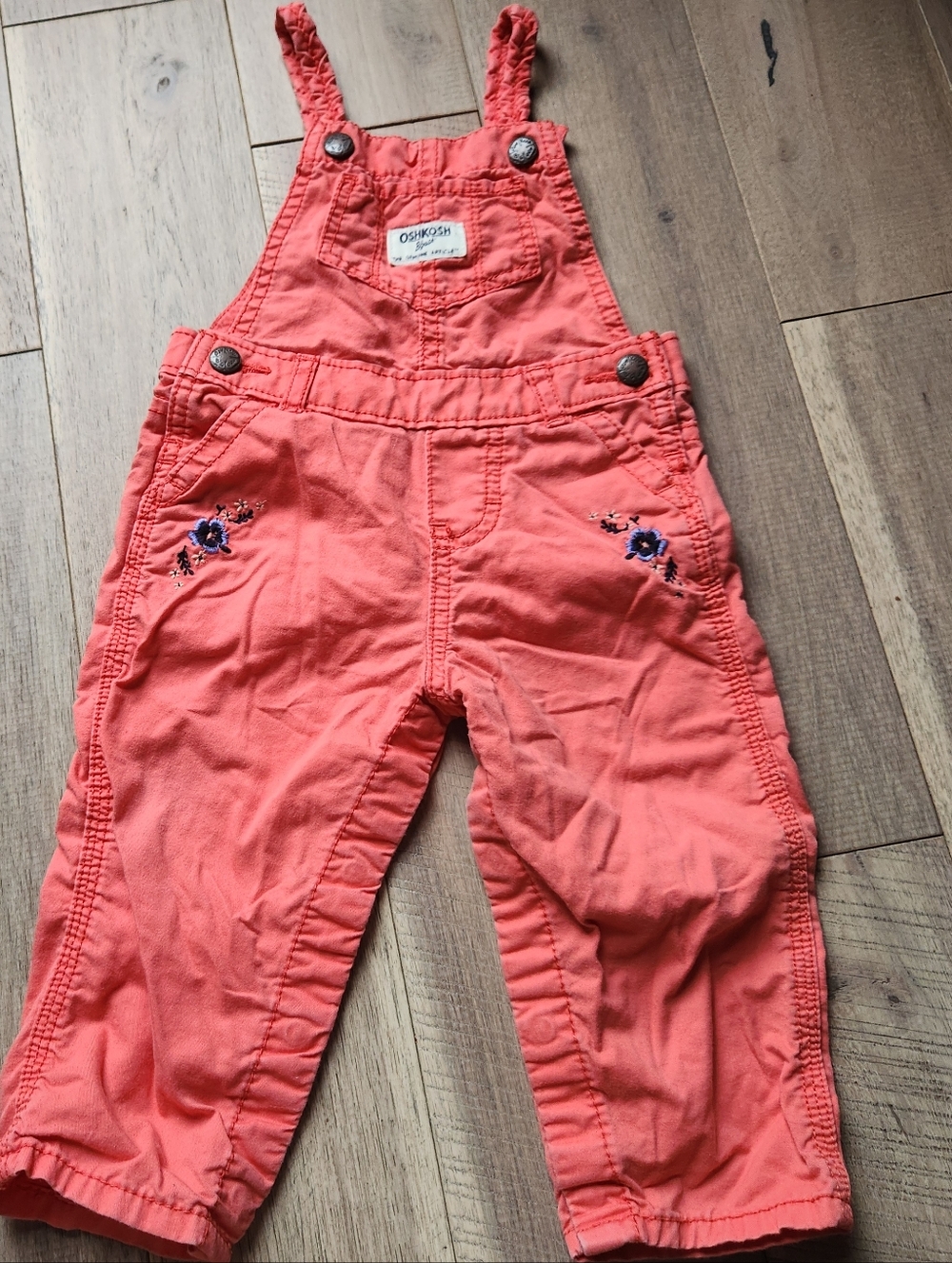 Oshkosh 12m Pink Overals With Embroidered Flowers
